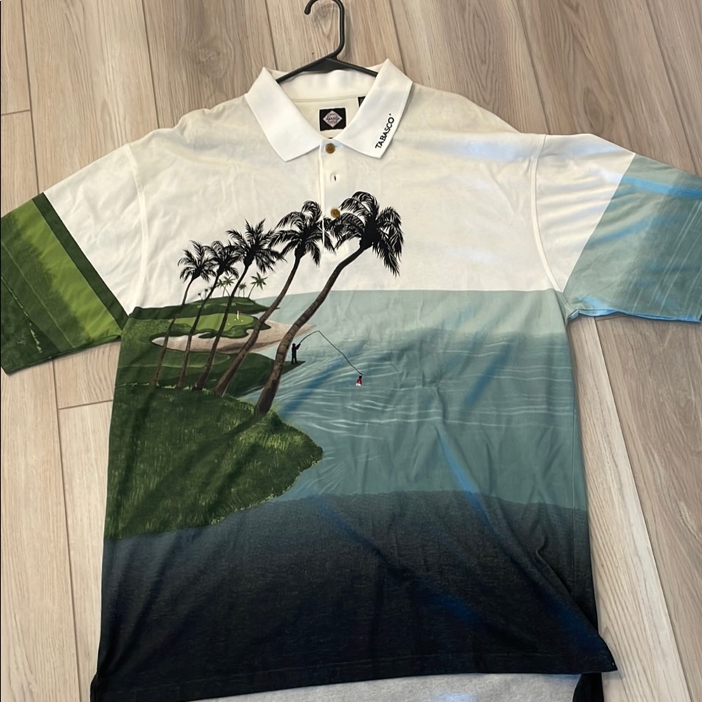 Tobasco Travis Mathew Men's Green and Blue Polo Shirt